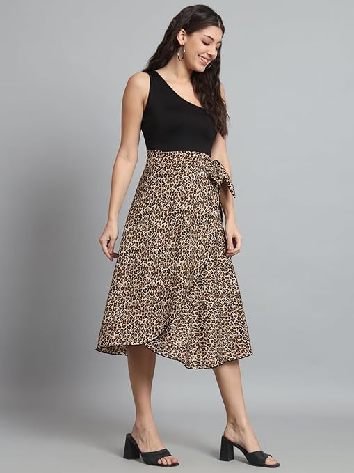 Image of GirlCode Women's Boho Floral Print Wrap Front Self Tie Knot Midi Skirt Women & Girls