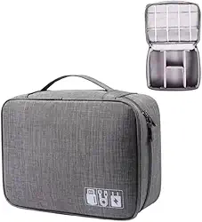 Estojo Organizador Para Cabos Fios Acessórios Eletrônicos Viagem Grande Duplo Modelo Rígido Portátil Multifuncional (Cinza)