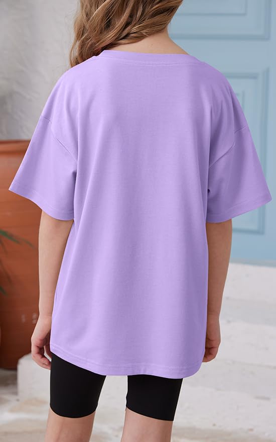 Image of ZDC Girls Short Sleeve T Shirts Kids Summer Oversized Tops Trendy Crewneck Basic Tees 5-14 Years