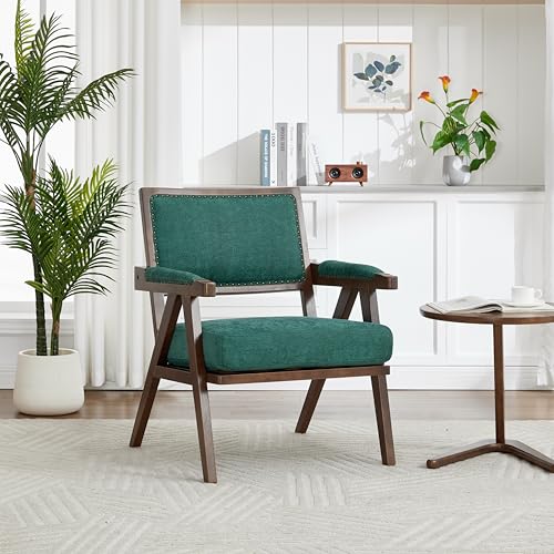 A ALFRESCOOL Sillón, sillón de salón, sillón individual, silla de lectura de tela con reposabrazos, marco de madera, tumbona acolchada, para salón, estudio, oficina, 66 × 66,5 × 88 cm (verde)