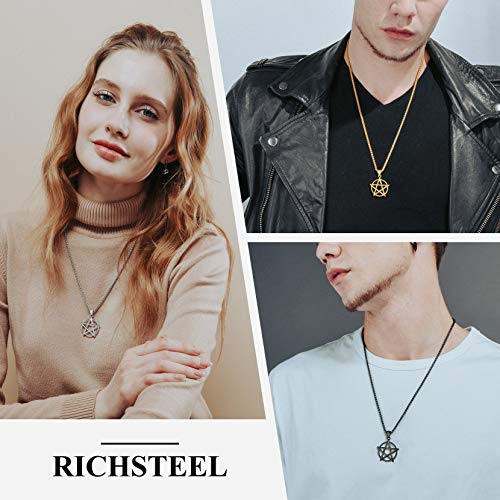 Richsteel Stainless Steel/18K Gold/Black Plated Star Pentagram Necklace for Men Pentacle Pendant with Chain(Gift Wrapped)2