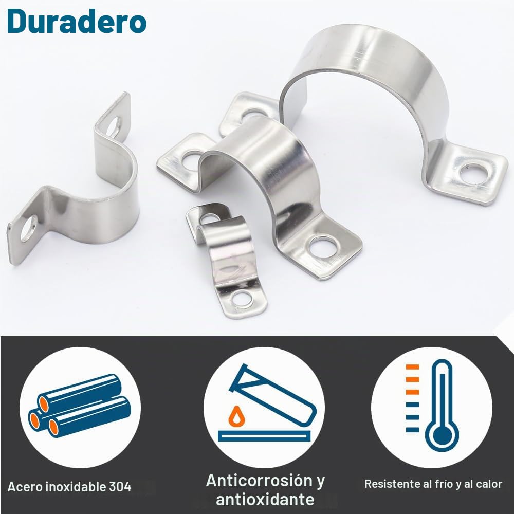 14 Pcs Abrazaderas Para Tubos Clip De Tubo De Silla De Montar 2 Agujero Abrazadera De Tubo En Forma De U Para TuberíAs De Agua, TuberíAs De Gas Y FijacióN De Cables Ø 25 mm.
