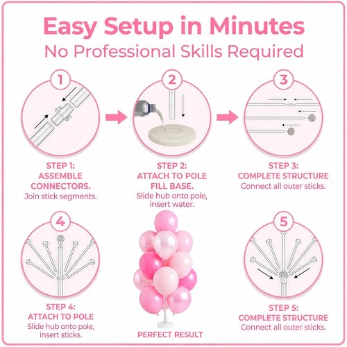 Image of 2 Sets Champagne Gold Balloon Stand Kit-Balloon Column Holder with Metallic Rose Balloons for Birthday, Wedding,Baby Shower,Graduation,Anniversary Party Decorations Centerpiece(Blossom Pink)