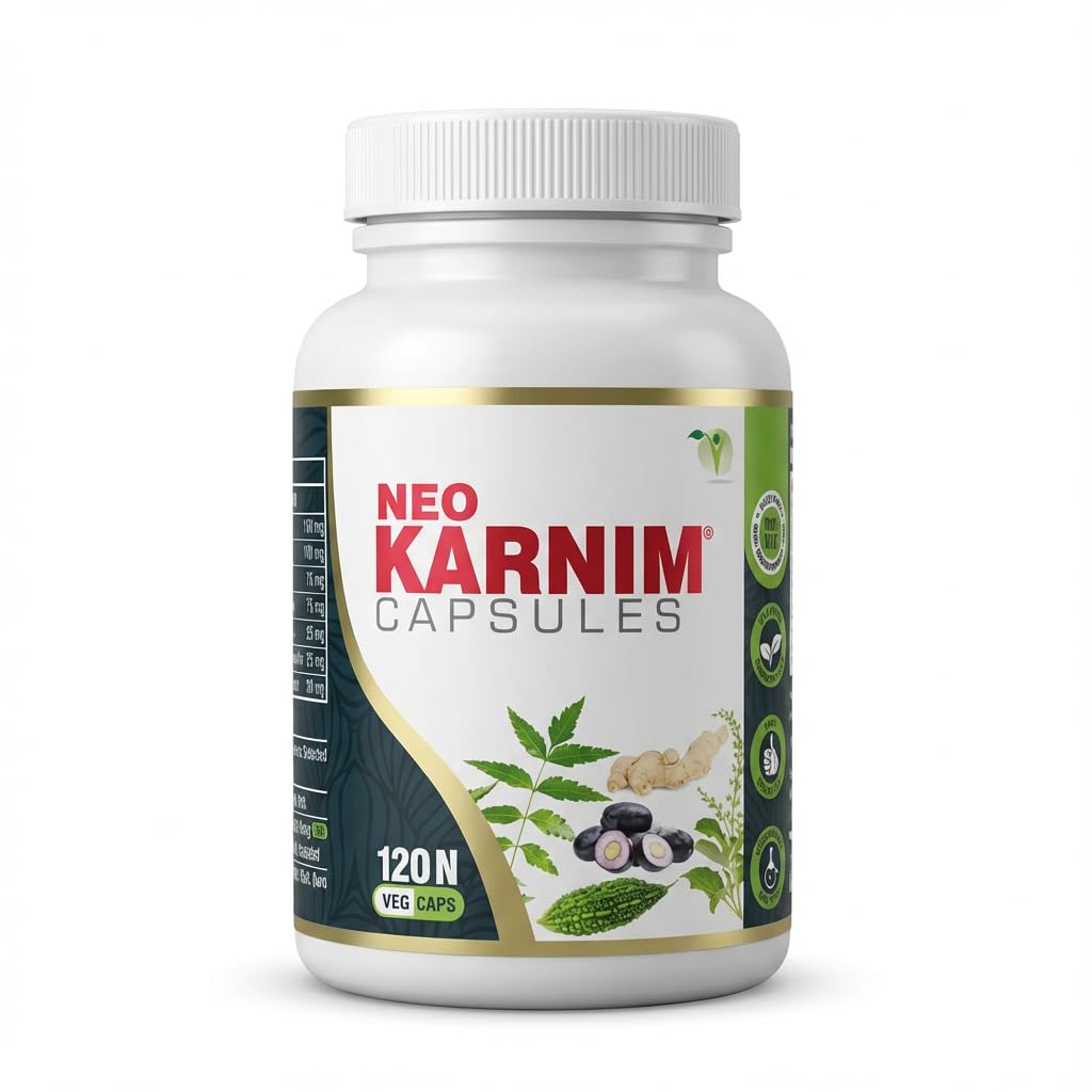 Neo Karnim Capsules - 120 Veg Caps | Ayurvedic Blend with Karela, Jamun, Neem, Tulsi, Kutki, Shuddha Sonth | Digestive Wellness and Metabolic Support-image-41