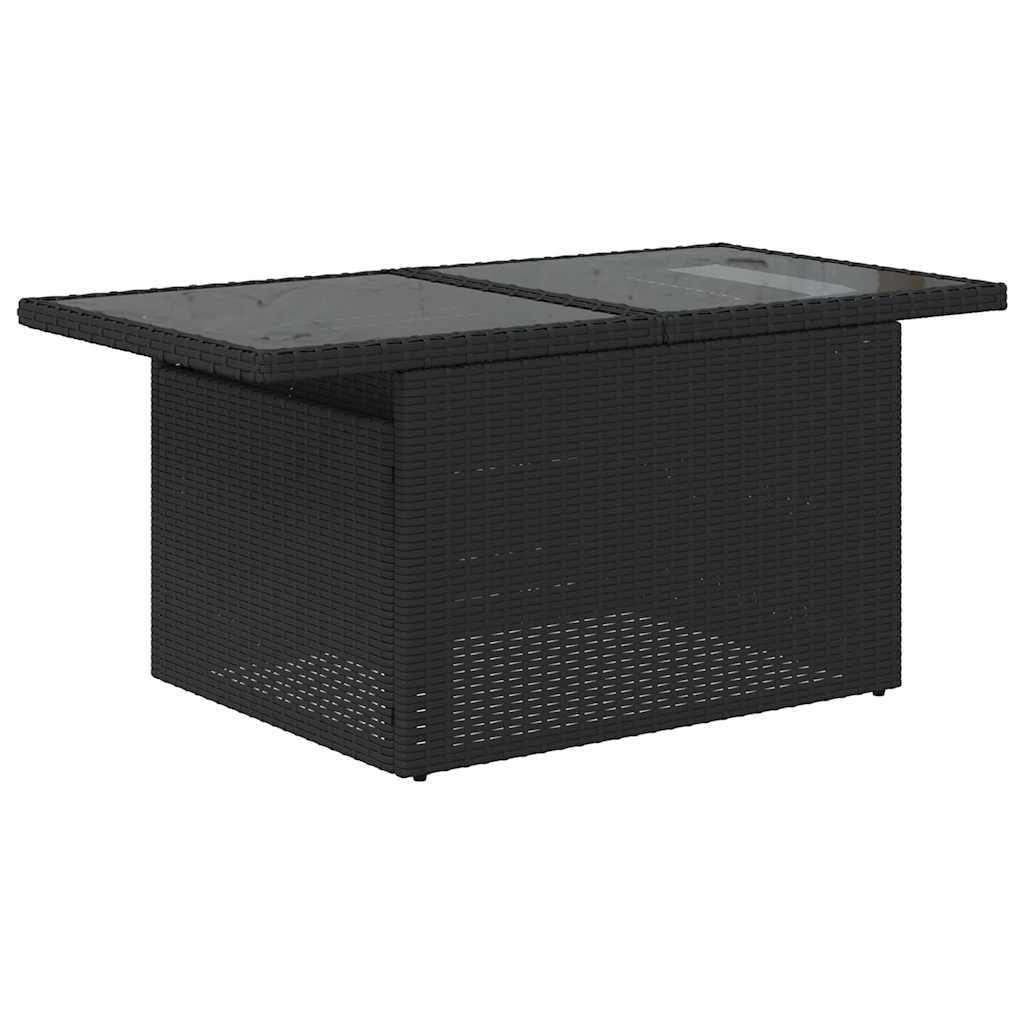 Juego de 8 sofás de jardín de polirratán negro con mesa ajustable, cojines gruesos y modular para balcón, terraza y jardín