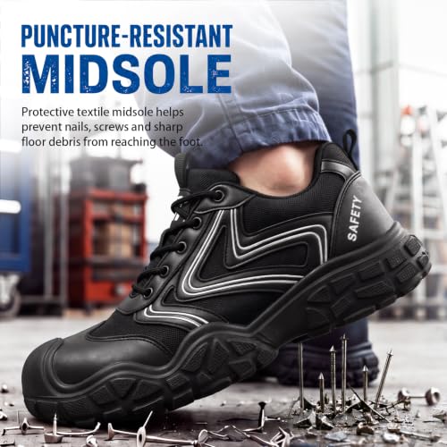 Image of Steel Toe Work Shoes for Men Lightweight Safety Shoes | Puncture Resistant, ASTM, Comfortable, Construction Industrial, Warehouse, Logistics, Factory, Workshop, Packing, Maintenance