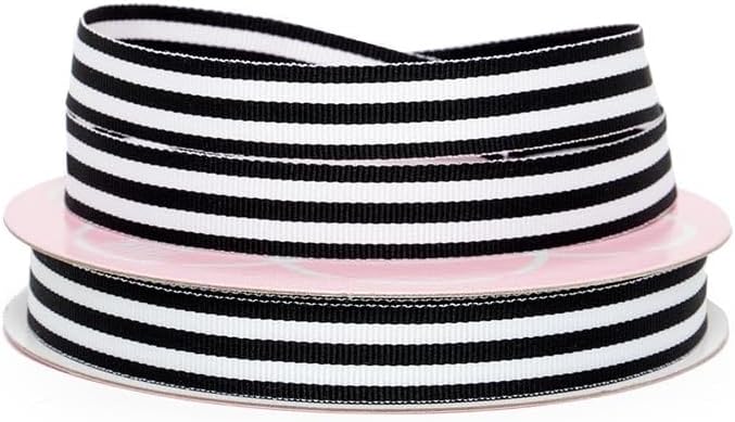 Paper Mart Navy Striped Grosgrain Ribbon, 5/8 Inch Wide Double Faced Ribbon, 25 Yard Roll of Wide Ribbon in a Classic Print for Wrapping Gifts or Decorating