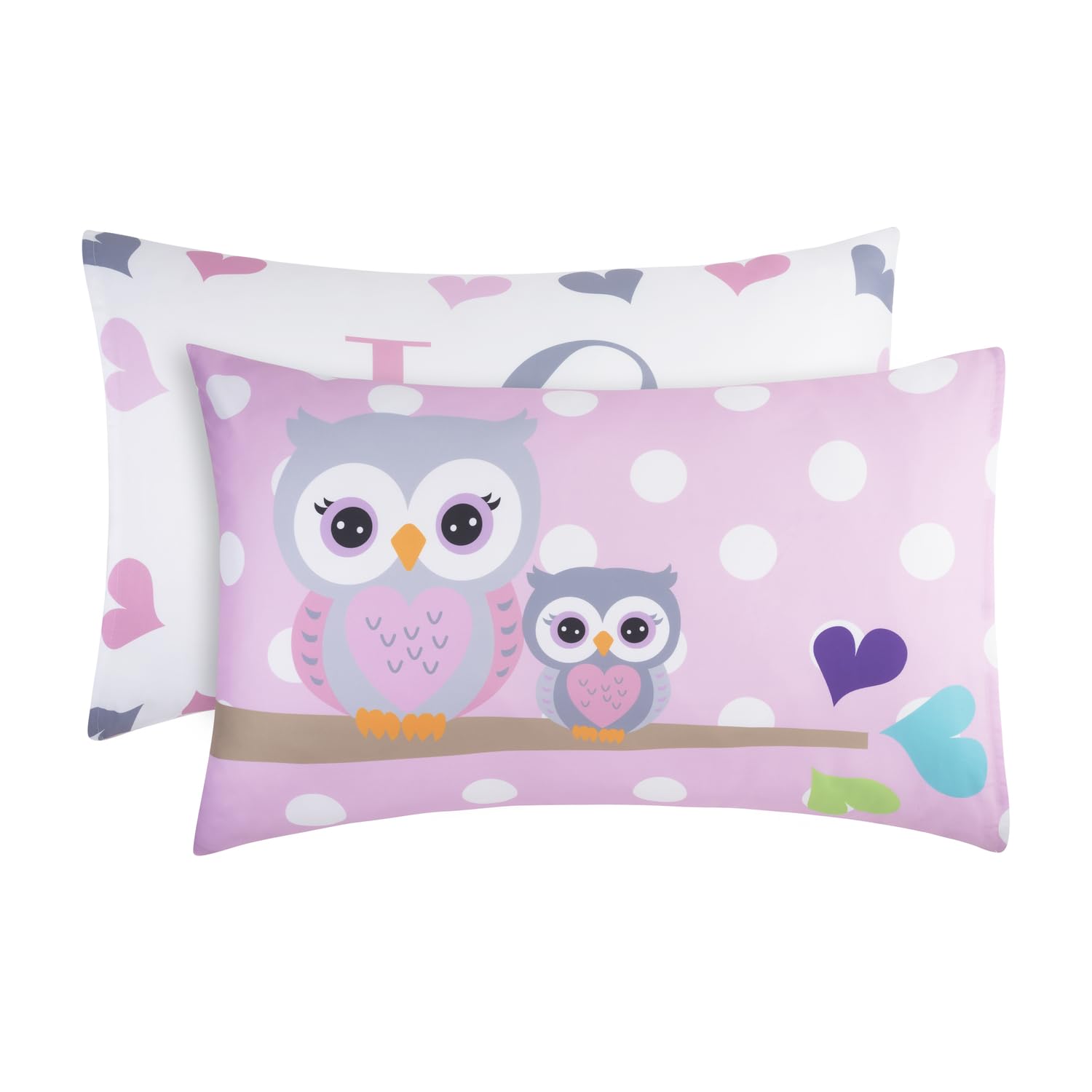 Everyday Kids 2-Pack Standard Size Pillowcases fit Pillows 20 x 26” -100% Soft Breathable Microfiber - Perfect for Toddler Little Girl Twin/Full Size Bed - Owls