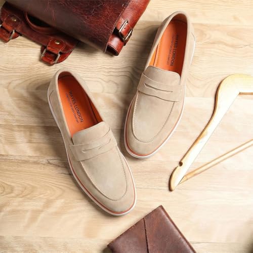 Image of HAYES LONDON Italian Suede Leather Loafers for Men | Casual Slip-On Shoes | Breathable & Lightweight Summer Wear | Comfortable Walking Shoes