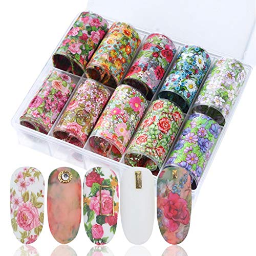 10 Sheets Flower Patterns Decal Nail Foil Stickers For Women