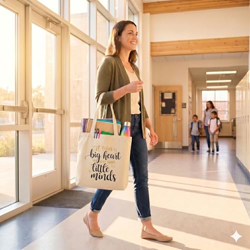 Image of CARAKNOTS Teacher Appreciation Gifts for Women, Ivory Teacher Tote Bag | End of Year Gift, Ivory Cotton Canvas Shoulder Bag with Pocket for Teacher Retirement, Graduation, Christmas