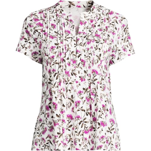 Image of Women's Short Sleeve Lightweight Jersey Button Pintuck Top