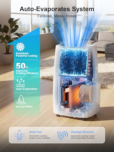 Image of MEPTY Portable Air Conditioners, 14000 BTU Portable AC Unit with Dehumidifier, Sleep Mode, 24H Timer, Cools Room up to 700 sq.ft, Room Air Conditioners with Self-evaporation System for Bedroom
