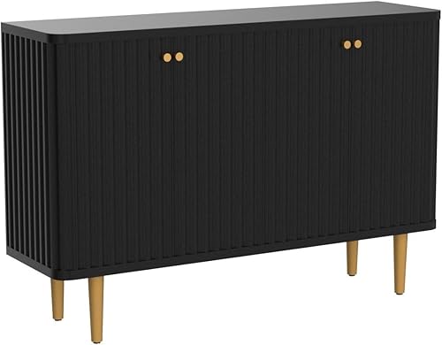 Miniatura 4 de HLR Armario de buffet aparador, gabinete moderno de 48 pulgadas con 4 puertas y estantes extraíbles, armario de entrada Credenza con almacenamiento