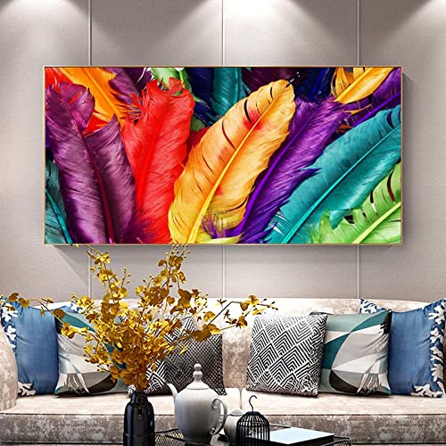 Plume Mur Art Plume Toile Art Prints KEBIA tableau abstrait coloré grand format 60x120