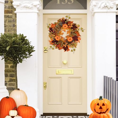 Covanm Fall Wreath, 20 Inch Front Door Wreath With Handmade Pine Cones Pumpkin Door Wreath For Autumn And Farmhouse Decoration thumb #2