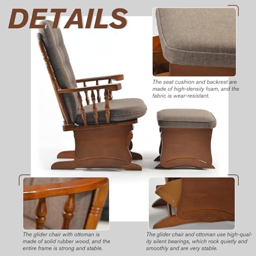 Image of Rocking Chair with Footstool A Nursing Rocking Chair with an Antique Brown rubberwood Frame, Rocking Chair Sets for Nursing, Relaxing, Living Room,