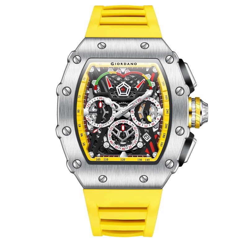 Giordano Multifunction Watch for Men with Day, Date, and 24-Hour Sub-Dial, Water Resistant Square Dial Unique Design Giordano Multifunction Watch for Men with Day, Date, and 24-Hour Sub-Dial, Water Resistant Square Dial Unique Design