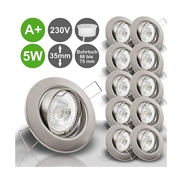 trendlights24 Decora Decken Einbaustrahler flach 35 mm 230V 10er Set - LED Spots je 5W Neutralweiß 400lm austauschbar… – Bild 3