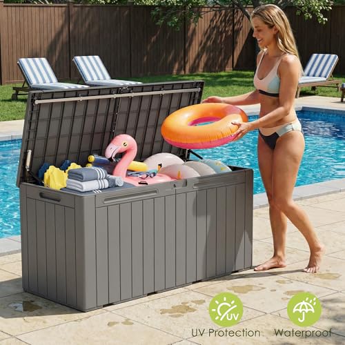 Image of Devoko 100 Gallon Outdoor Storage Box, Waterproof Deck Box Lockable