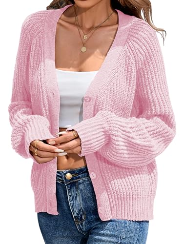 Cardigan Sweaters for Women 2025 Loose Long Sleeve V Neck Lightweight Button Down Open Front Cable Knit Sweater Top4