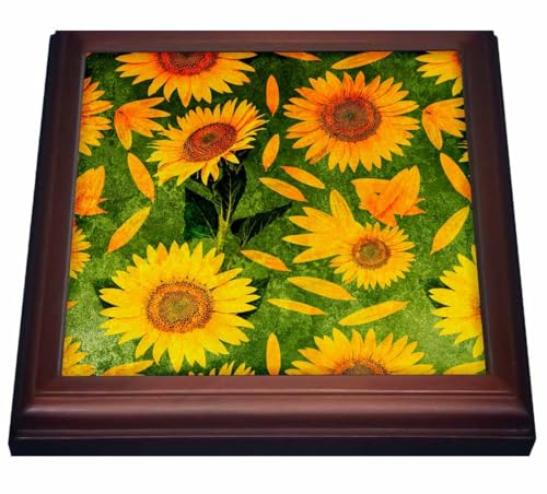 3dRose Trendy Summer Sunflower Flower Pattern Trivet with Tile, 8 by 8
