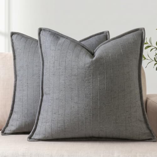 DEZENE 20x20 Linen Pillow Covers Grey Pack of 2 Farmhouse