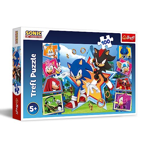 Trefl - Sonic The Hedgehog, Conoce a Sonic - Puzle de 100 Piezas - Puzle de Colores con los Personajes del Videojuego Sonic, Entretenimiento Creativo, Juego para niños a Partir de 5 años