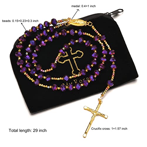 Crystal Bead Rosary Handmade Elegant Necklace Stainless Steel Beads with Our Lady of Holy Mary Medal and Crucifix Cross Spiritual Talisman for Women Girls2