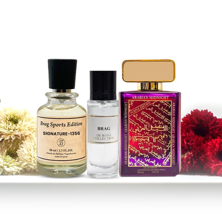 B Brag Signature 1356 50ml + Midnight Purple 100ml + Brag 30ml | Best Perfumes for Men | Oud Fragrance | Perfume for Women | Unisex Long Lasting Arabic Perfume | عطر نسائي | عود عطر | عطور للرجال