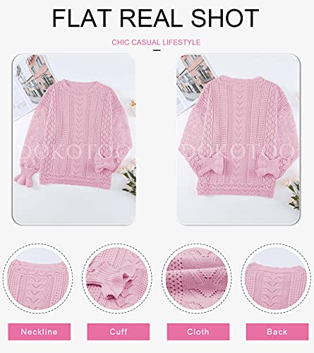 Image of Dokotoo Womens Crewneck Crochet Lace Long Sleeve Hollow Out Cable Knit Sweaters Pullover Tops