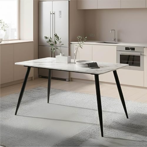 Image of Wakefit Giloy Dining Table - 4 Seater I Marble Finish I Vitrified Tile Top I Amphora White