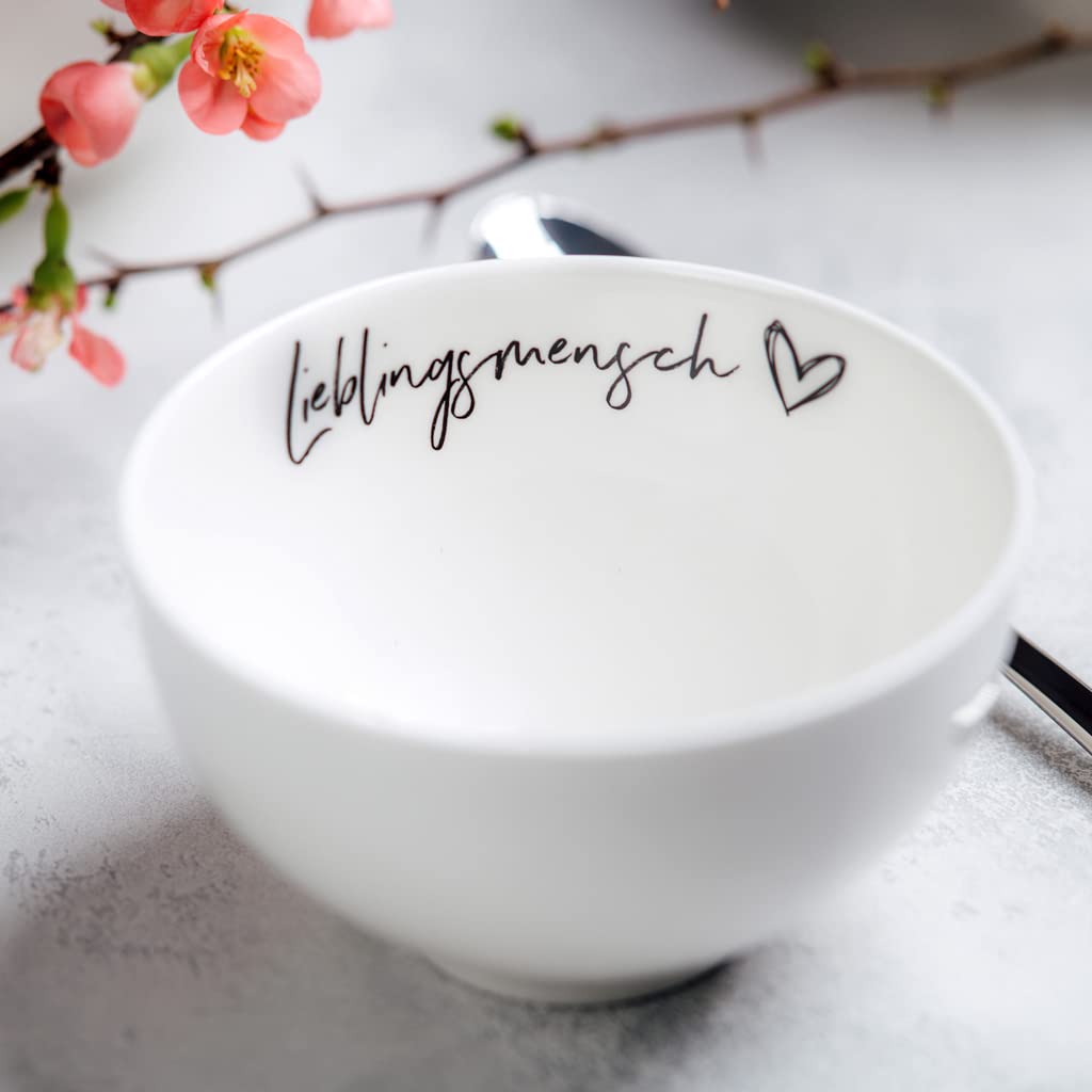 Villeroy & Boch Statement Müslischalen Lieblingsmensch 4er Set, 470 ml, Spülmaschinenfest, Mikrowellensicher, Schüssel, Bowl, Schale, Premium Porcelain, Weiß-Schwarz