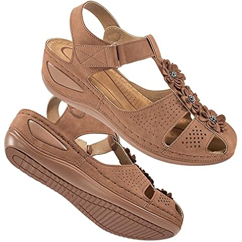 HARENCE Womens Sandals Wedge Shoes: Comfortable Ankle Strap Closed Toe Summer Platform Sandals Casual Bohemia Gladiator Outdoor Wedges Cover