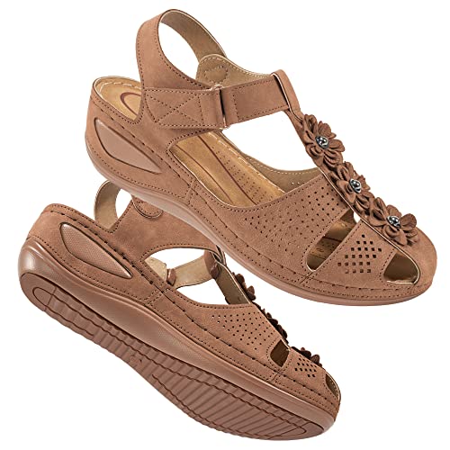 HARENCE Women's Summer Sandals Casual Bohemia Gladiator Wedge Shoes Comfortable Ankle Strap Outdoor Platform Sandals Closed Toe