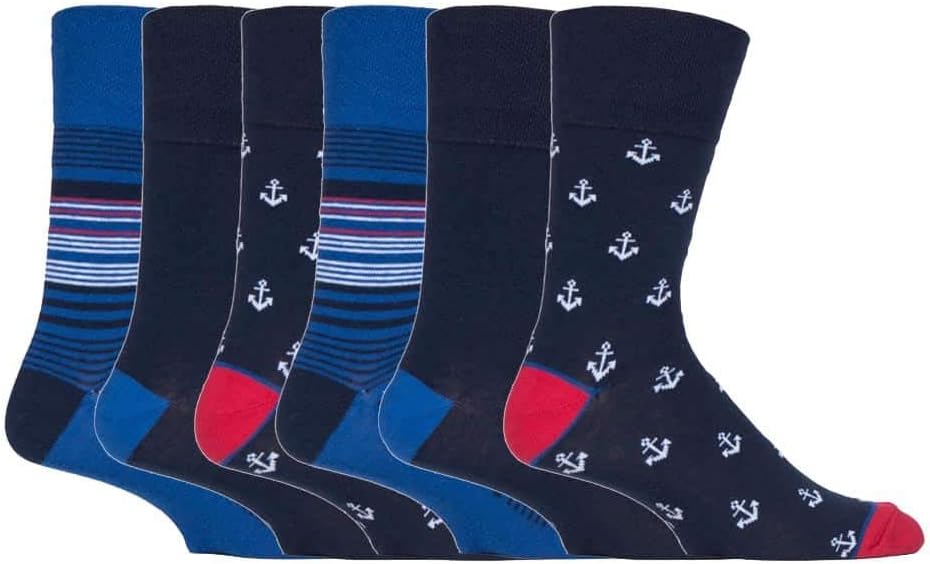 Gentle Grip6 Pairs mens no elastic socks 6-11 uk, 39-45 eur Assorted colours