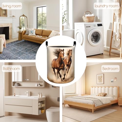 Image of Rustic Horse Laundry Basket, Desert Sunset Foldable Oxford Cloth, Waterproof Dirty Clothes Hamper with Handles, Clothing Storage Bucket Toy Organizer for Bathroom Bedroom Dorm, 19.7 inchx15.7 inch