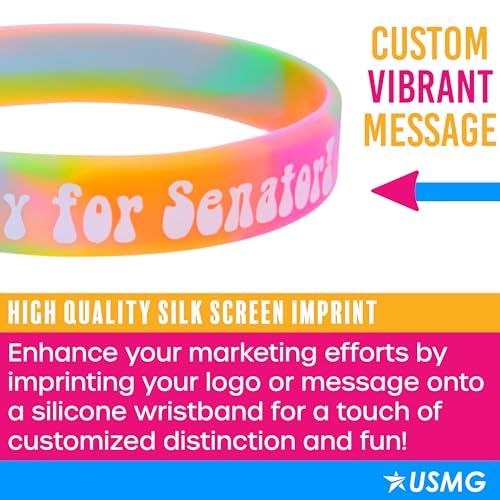 USMG Swirl Colored Custom Silicone Wristbands - Personalized 1/2\" Rubber Bracelets One-Color Print for Marketing & Events (Reflex Blue/Black Swirl, 12) - Thumbnail 3