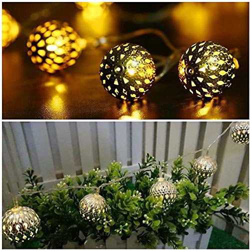 Image of XERGY Solar String Lights Moroccan Ball 6 Meter Long 20 LED Fairy String Lights Lantern for Outdoor Garden, Lawn, Diwali, Balcony, Terrace, Party, Home Decoration (Warm White)