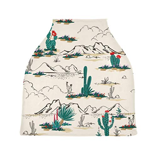 Blueangle Desert Cactus Baby Car Seat Cover Canopy Stretchy Soft Nursing Breastfeeding Cover Multi-Use Breathable Stroller Cover