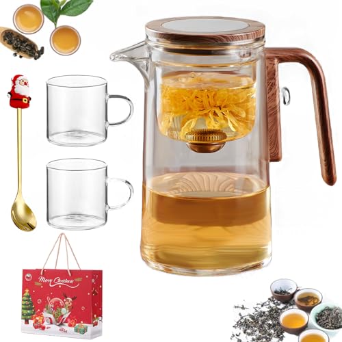 The Harmony Pot, Enchanti Teiera magnetica, Teiera magica Enchantipot con infusore, teiera in vetro separatore d'acqua con colino e manico in legno (800 ml)