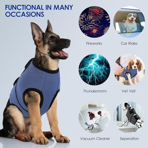 Image of KOESON Dog Anxiety Calming Vest, Breathable Dog Thunder Jacket, Adjustable Pet Stress and Anxiety Relief Shirt for Thunderstorm, Fireworks, Grooming, Vet Visit, Travel, Separation, XS-3XL
