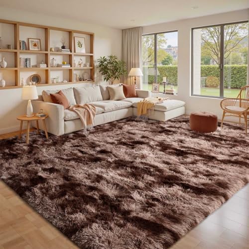 Best Carpet Color for Brown Sofa: Stylish Rug Ideas to Transform Your Space 4 8x10 Area Rugs for Living Room Brown Fluffy Fur Bedroom Rug,Rustic Plush Non-Slip Dark Carpet for Book Room Office,Coffee Stain Resistant