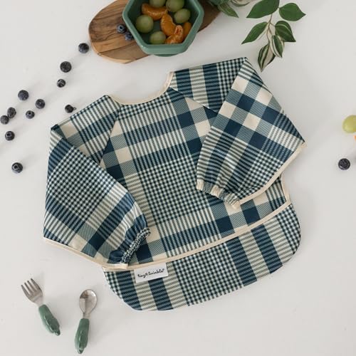 Image of Tiny Twinkle Long Sleeve Bib for Babies & Toddlers | Waterproof Smock Bib for Eating | Machine Washable & Mess-Proof Feeding Essentials | Newborn Shower Gift (Gingham, Small 6-24 Months)