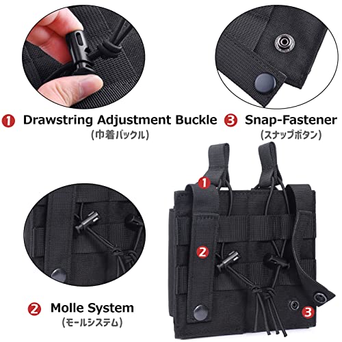 Azarxis Molle Pistol Mag Pouch Holder Universal Tactical Magazines Carrier Holster Bag Double Triple Open-Top Pocket for Ammo (Black - Image 4