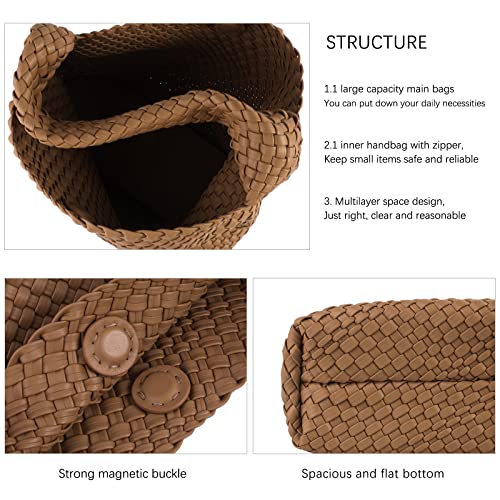 Image of Woven Tote Bag For Women, Large Vegan Leather Travel Handbag, Casual Work Shoulder Bag, Underarm Commuter Hobo Bag With Purse