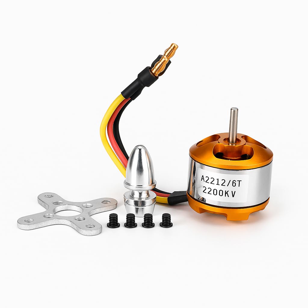 Motor Brushless A2212/13T 2200KV para Drones RC, Incluye Adaptador de Hélice y Accesorios de Montaje, Dorado y Plateado with 3.5mm Male Banana Bullet for RC Aircraft Diy