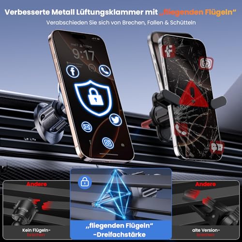 Coneclat Handyhalterung Auto Magnet für Magsafe Autohalterung【2026 Upgrade 22X N55 Magnet】 Handy Halterung Auto【360° Drehbar】 Magnetische Auto Handyhalter Lüftung für iPhone 17 16 15 14 Innentürgriffe 6