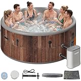 GianToucan 77" Premium Drop-Stitch Inflatable Hot Tub for 6 Person, Rigid Portable Outdoor Spa with 180 Massage Jets, Smart Heating Pump, Foil-Lined Thermal Cover, Round, Rustic Wood