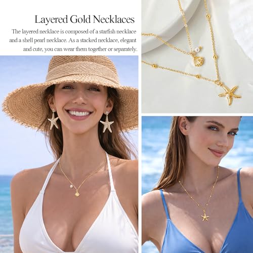 Image of Zeffy Gold Pearl Necklace for Women, Dainty 14K Gold /Silve Plated Layered Pearl Choker Pearl Earrings Pearl Bracelets Wedding Trendy Gold Jewelry Set for Women Gifts